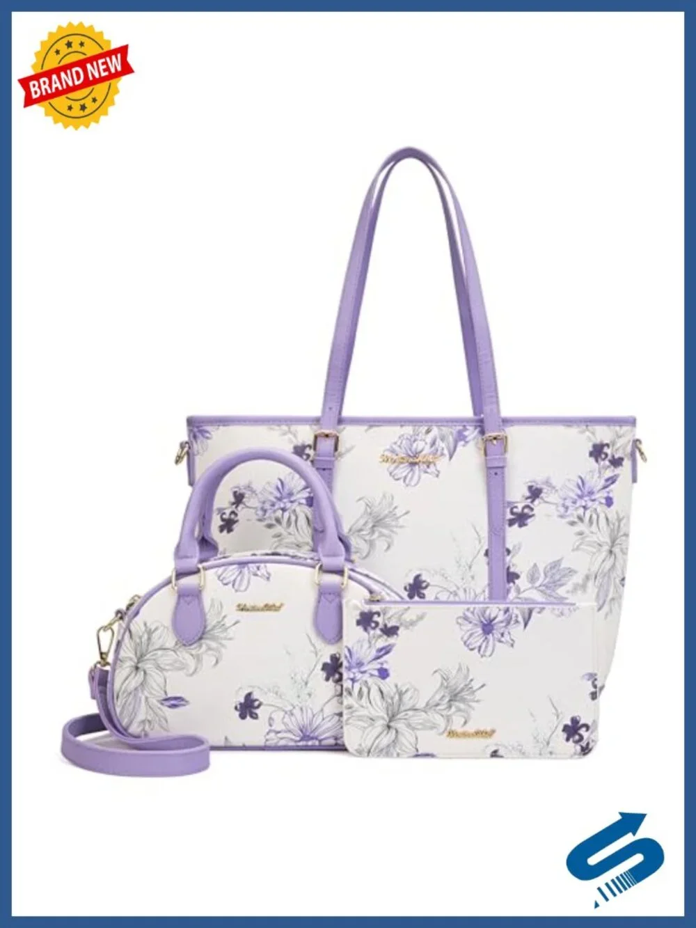 3-pc Faux Leather Tote Bag Set with Crossbody & Wallet for Work